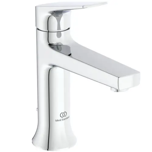 Chromene Waschtischarmatur von Ideal Standard mit flachem Auslauf und schmalem Hebel. Integrierte Ablaufgarnitur. Minimalistisches Design, ideal für moderne Bäder.